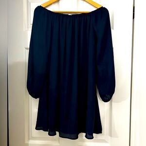 Ecoté Navy Blue off-the-shoulder Flowy Mini Dress